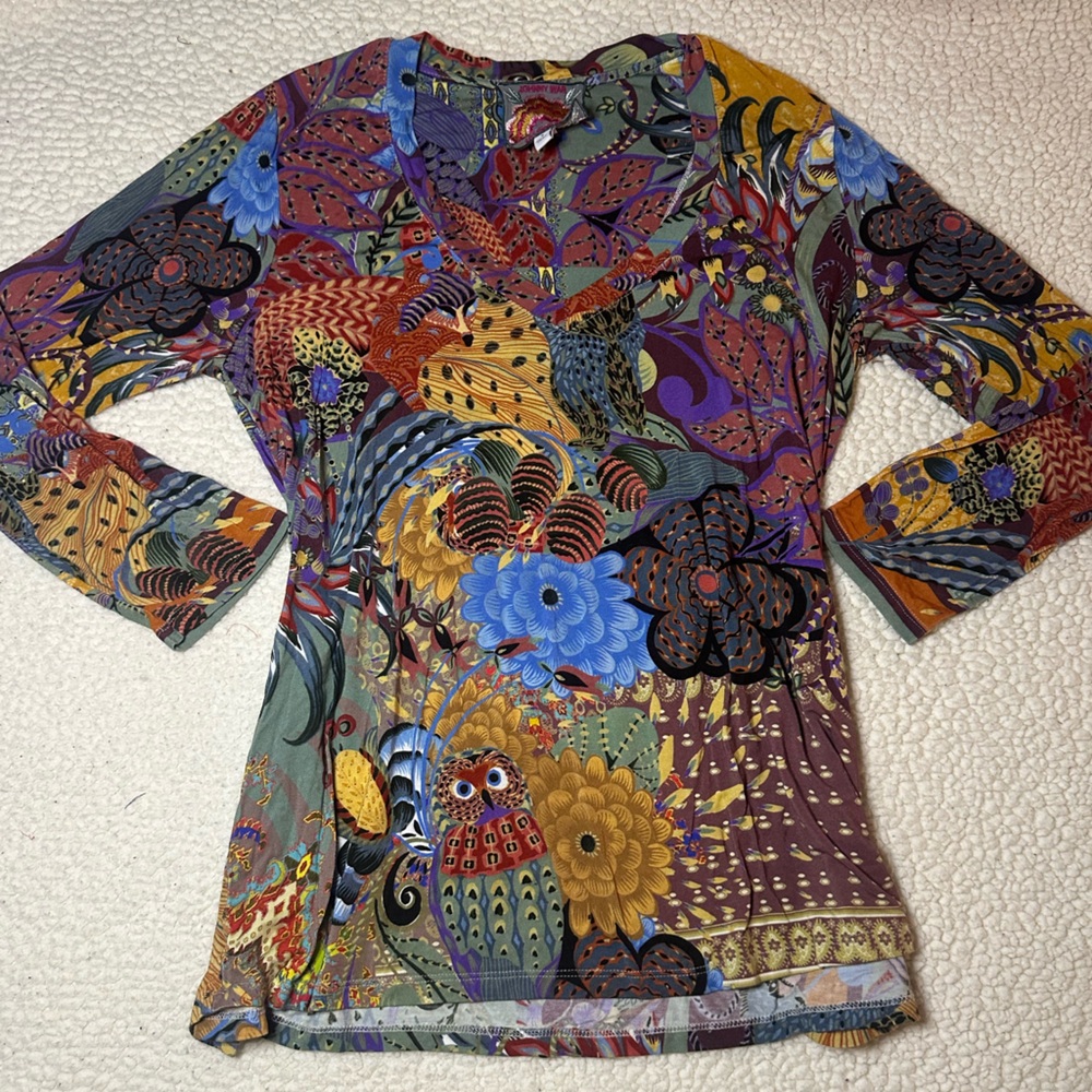 Johnny Was Colorful Floral Long Sleeve Top